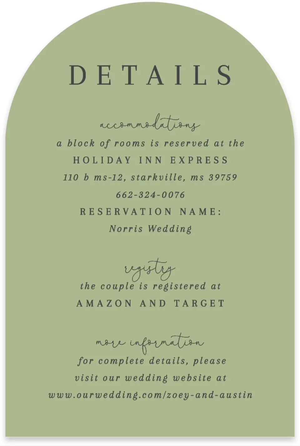 This is a 4" x 6" Wedding Invitation Enclosure Card called The Zoey printed in full color with Silver foil on Luxe Satin paper