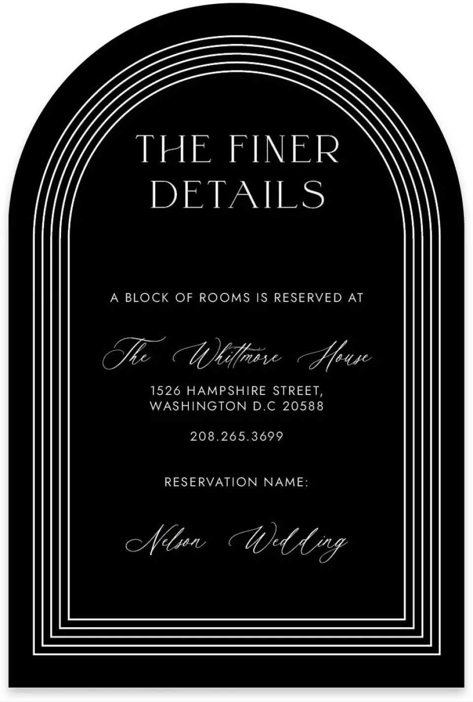 This is a 4" x 6" Wedding Invitation Enclosure Card called Passionate Arch printed in full color with Gold foil on Luxe Satin paper