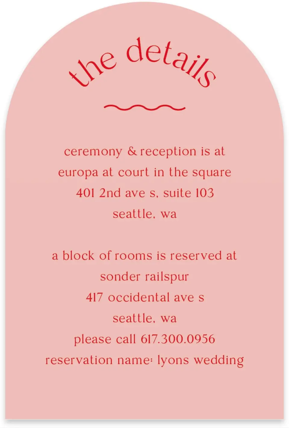 This is a 4" x 6" Wedding Invitation Enclosure Card called The Delaney printed in full color on Luxe Satin paper