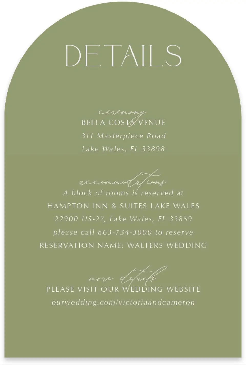 This is a 4" x 6" Wedding Invitation Enclosure Card called The Victoria printed in full color on Luxe Satin paper