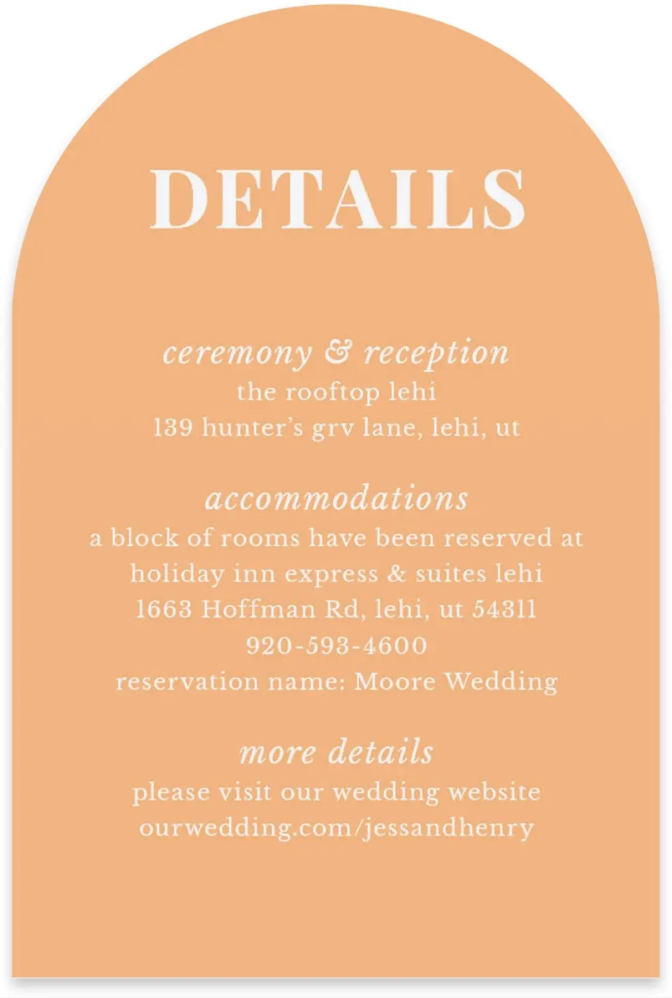 This is a 4" x 6" Wedding Invitation Enclosure Card called The Jess printed in full color on Luxe Satin paper