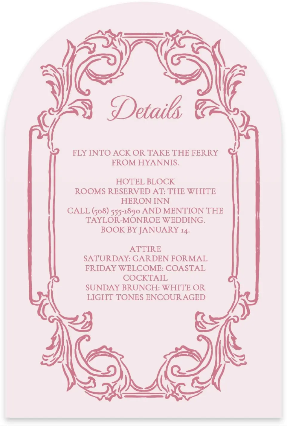 This is a 4" x 6" Wedding Invitation Enclosure Card called Nantucket printed in full color on Luxe Satin paper