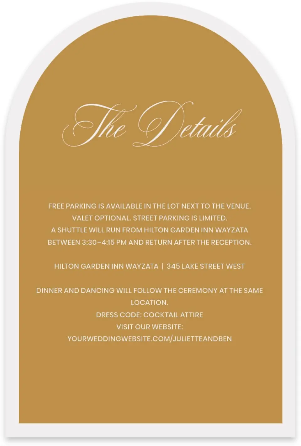 This is a 4" x 6" Wedding Invitation Enclosure Card called Wayzata printed in full color on Luxe Satin paper
