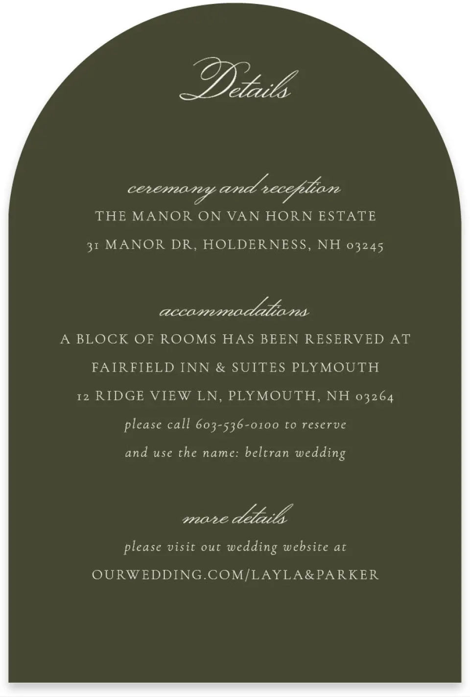 This is a 4" x 6" Wedding Invitation Enclosure Card called Holderness printed in full color on Luxe Satin paper