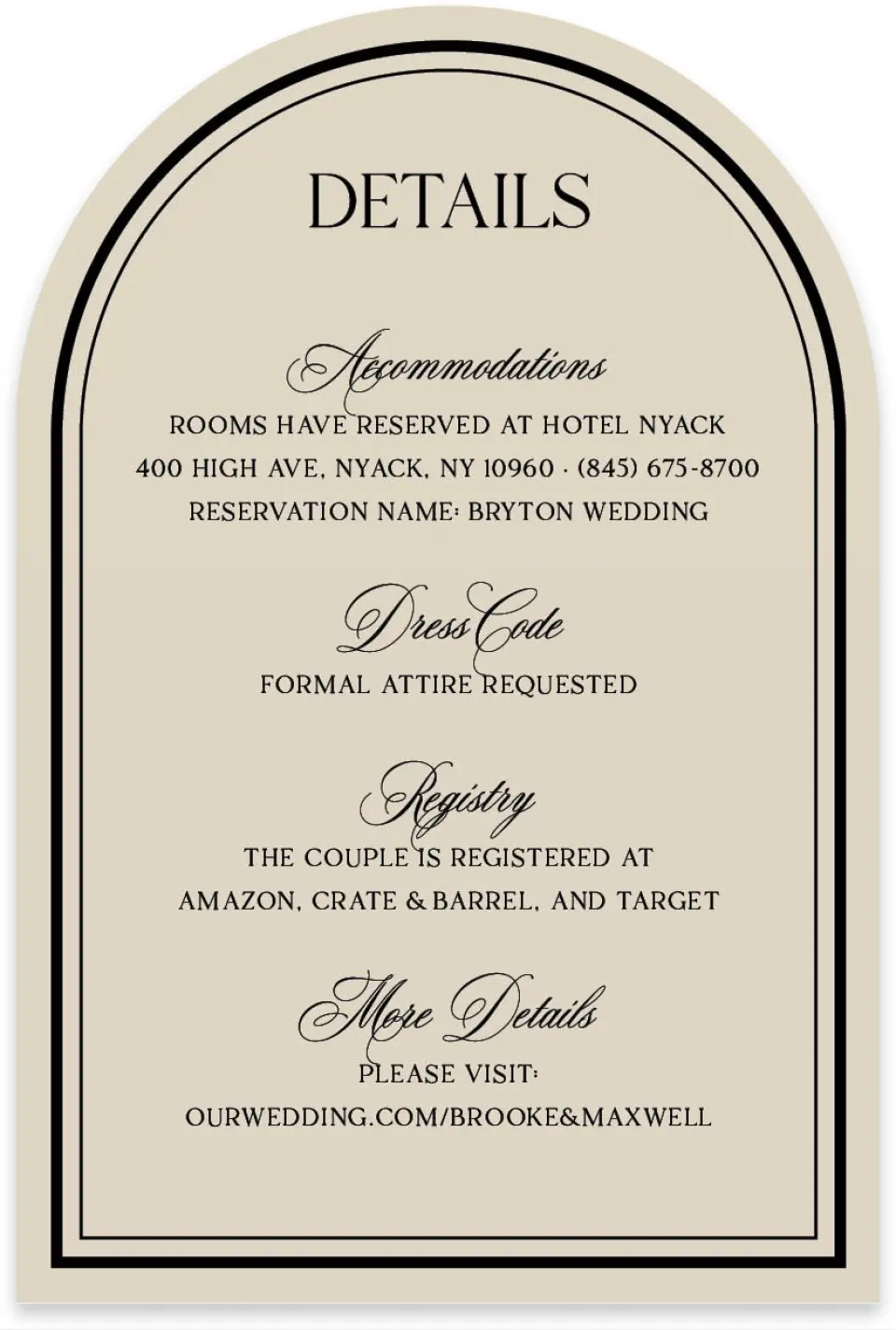 This is a 4" x 6" Wedding Invitation Enclosure Card called Greenwich printed in full color with Silver foil on Luxe Satin paper