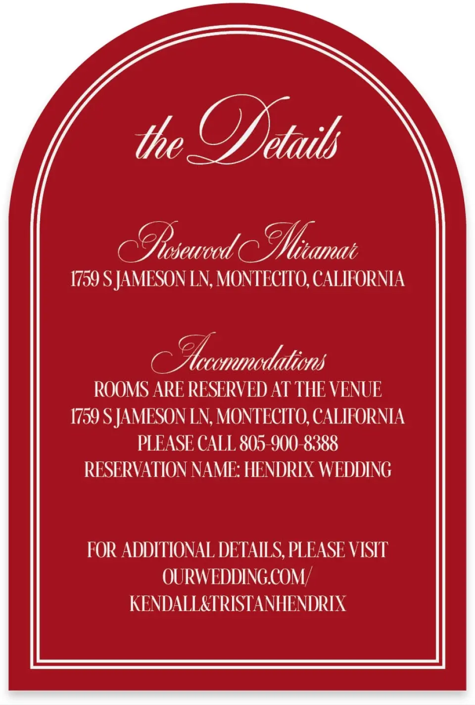 This is a 4" x 6" Wedding Invitation Enclosure Card called Montecito printed in full color on Luxe Satin paper