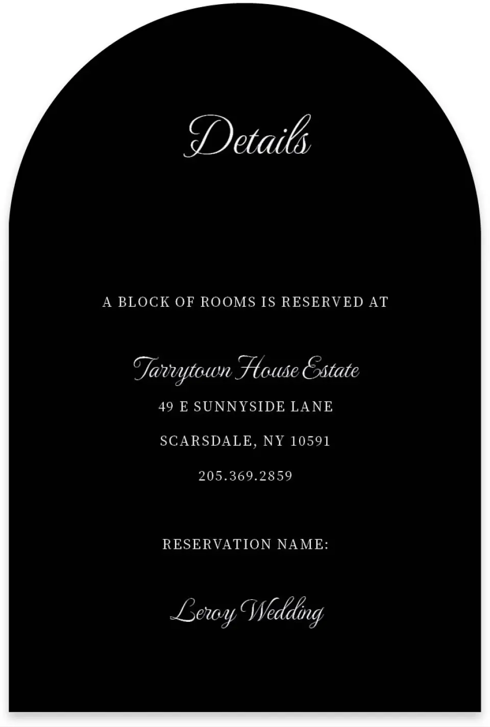 This is a 4" x 6" Wedding Invitation Enclosure Card called Scarsdale printed in full color on Luxe Satin paper