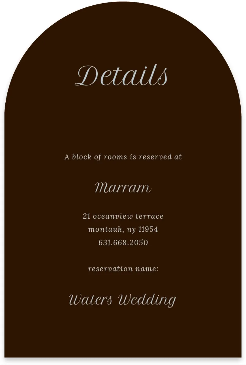 This is a 4" x 6" Wedding Invitation Enclosure Card called Montauk printed in full color on Luxe Satin paper