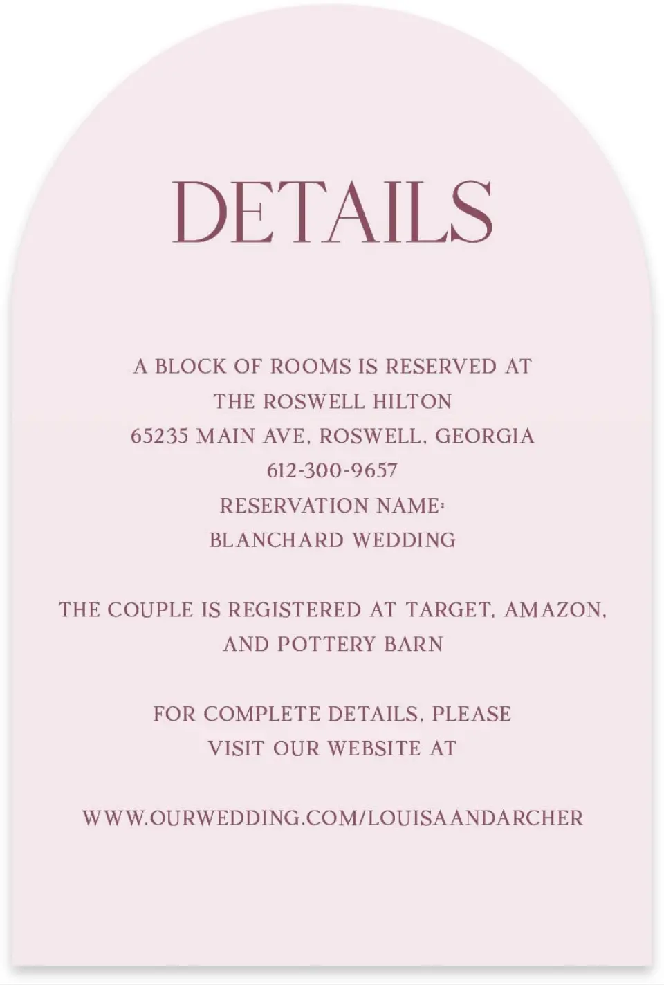 This is a 4" x 6" Wedding Invitation Enclosure Card called Roswell printed in full color on Luxe Satin paper