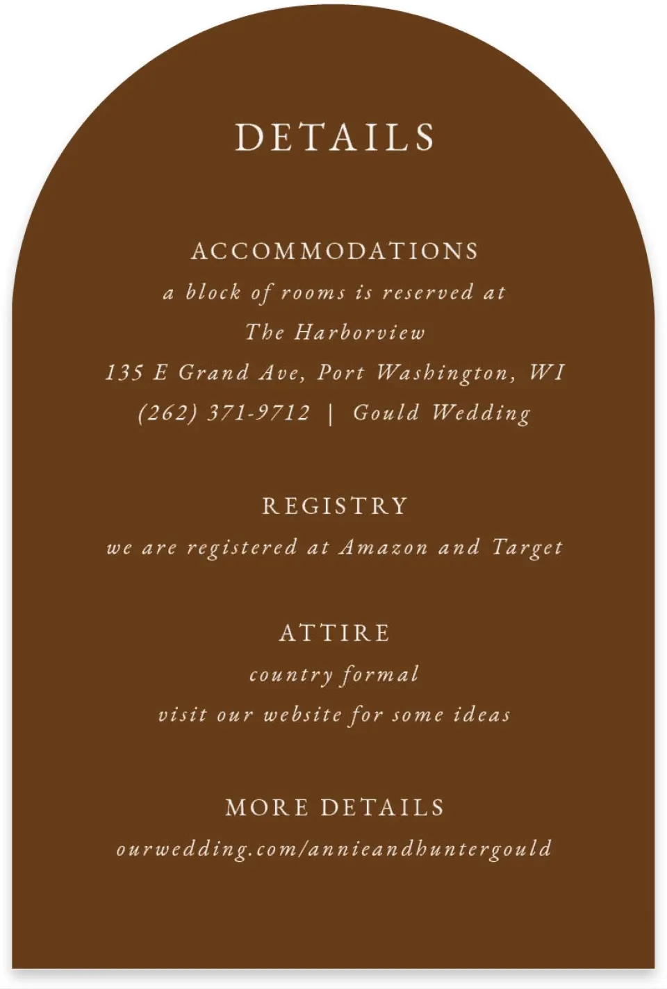 This is a 4" x 6" Wedding Invitation Enclosure Card called Cedarhill Crossing printed in full color on Luxe Satin paper