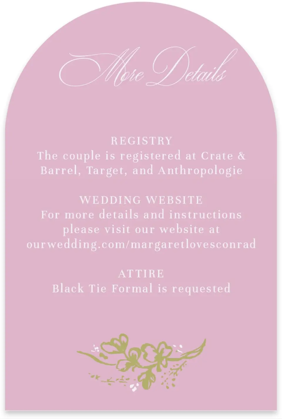 This is a 4" x 6" Wedding Invitation Enclosure Card called Evening in Bloom printed in full color on Luxe Satin paper