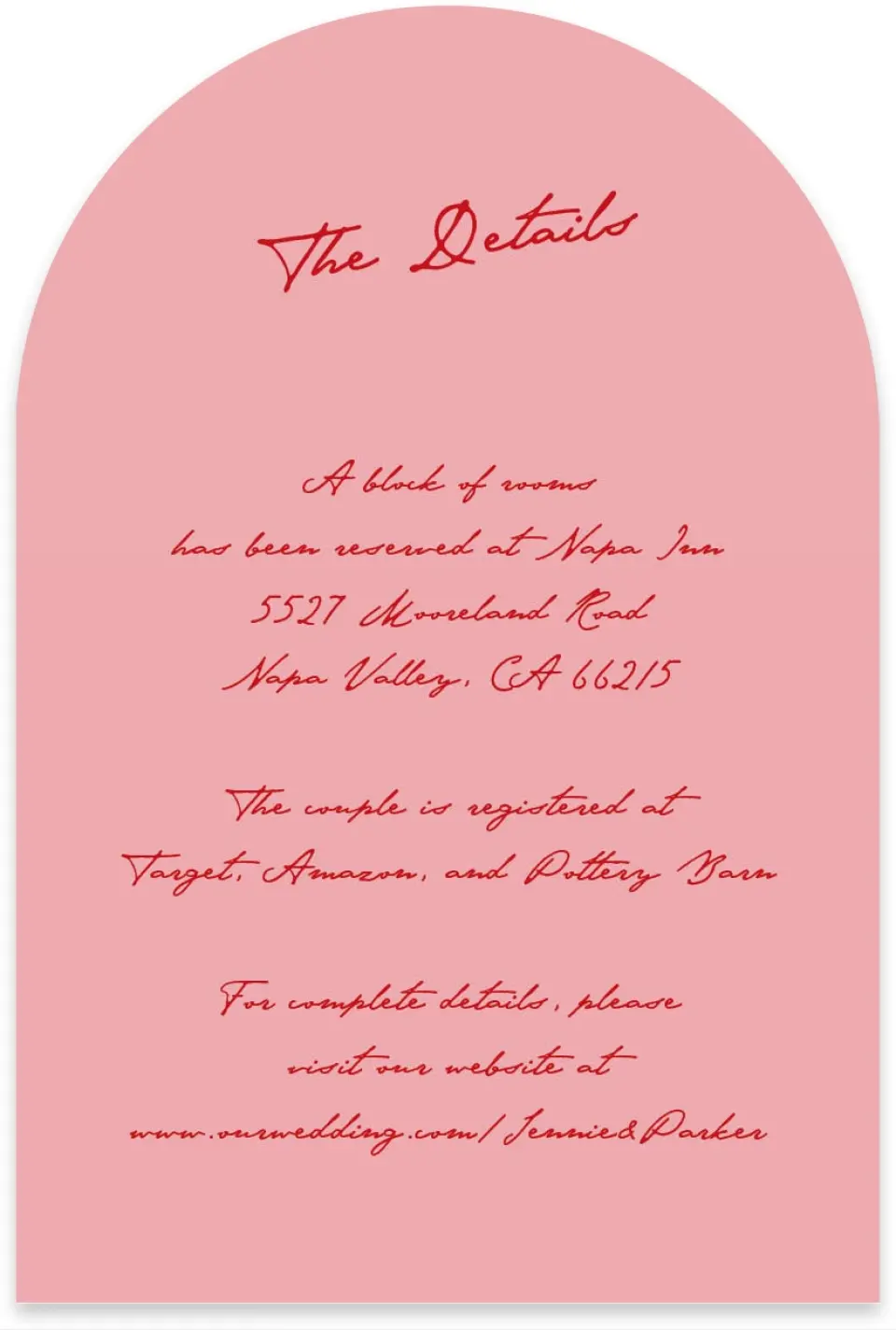 This is a 4" x 6" Wedding Invitation Enclosure Card called With All Our Love printed in full color on Luxe Satin paper