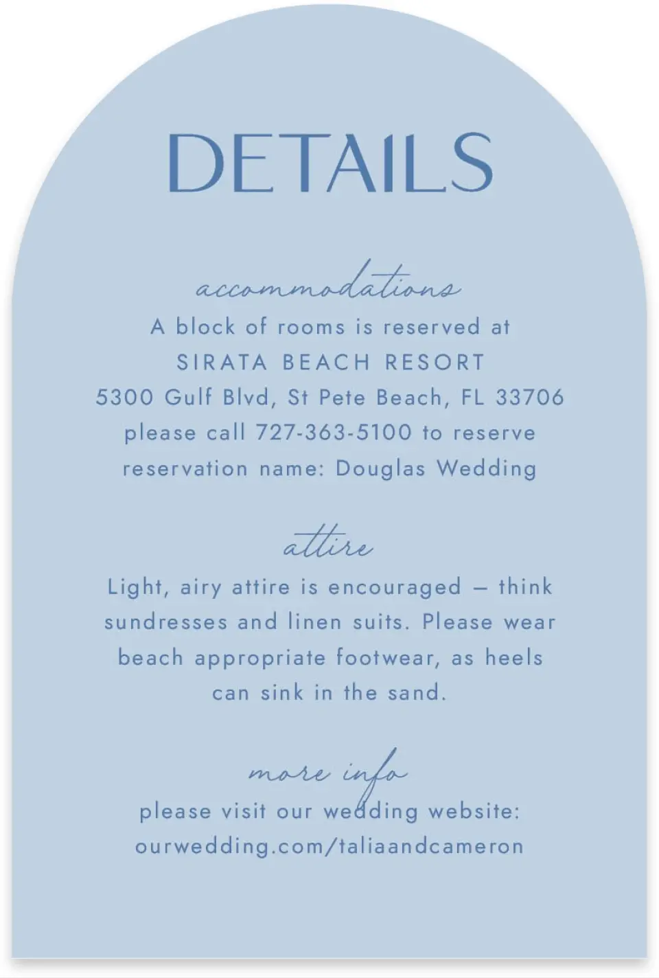 This is a 4" x 6" Wedding Invitation Enclosure Card called Seaside Serenade printed in full color on Luxe Satin paper