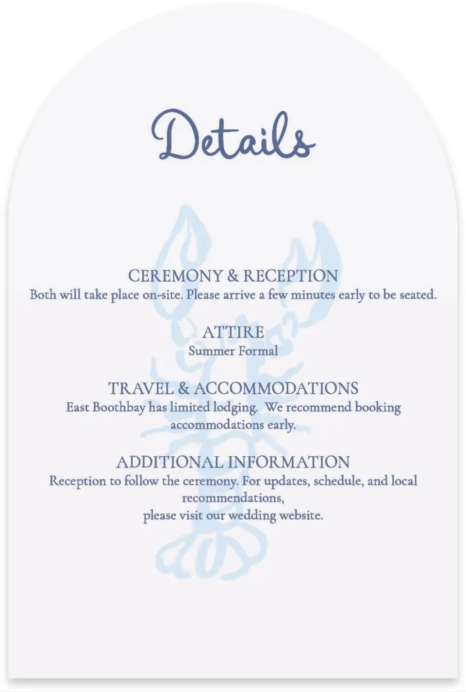 This is a 4" x 6" Wedding Invitation Enclosure Card called Love by the Sea printed in full color on Luxe Satin paper