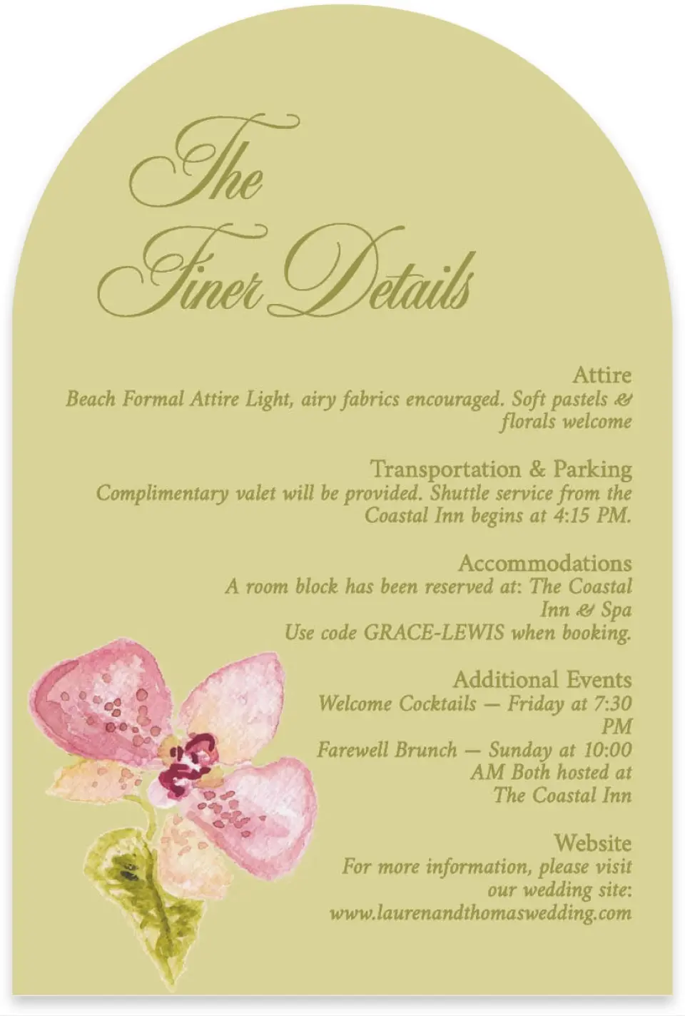 This is a 4" x 6" Wedding Invitation Enclosure Card called Paradise in Bloom printed in full color on Luxe Satin paper