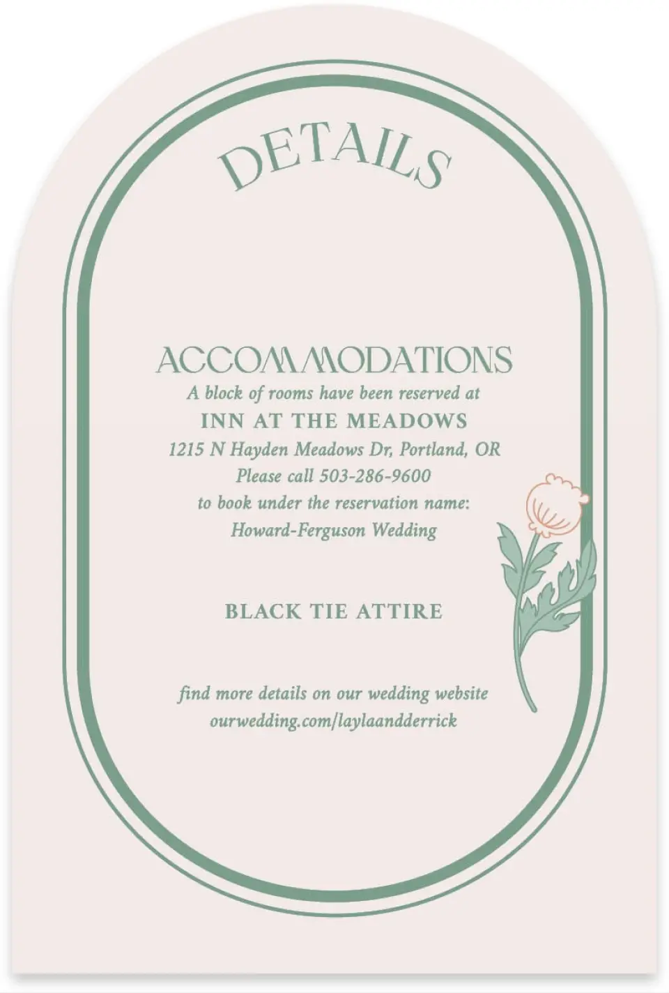 This is a 4" x 6" Wedding Invitation Enclosure Card called Vintage Dream printed in full color with Gold foil on Luxe Satin paper