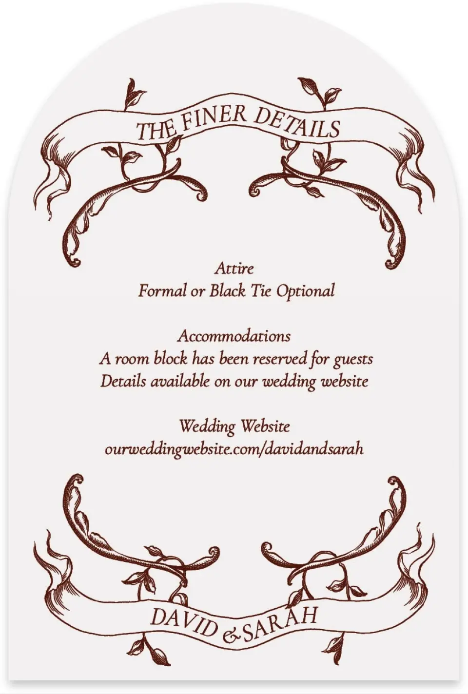This is a 4" x 6" Wedding Invitation Enclosure Card called Trimmed Lace printed in full color with Gold foil on Luxe Satin paper