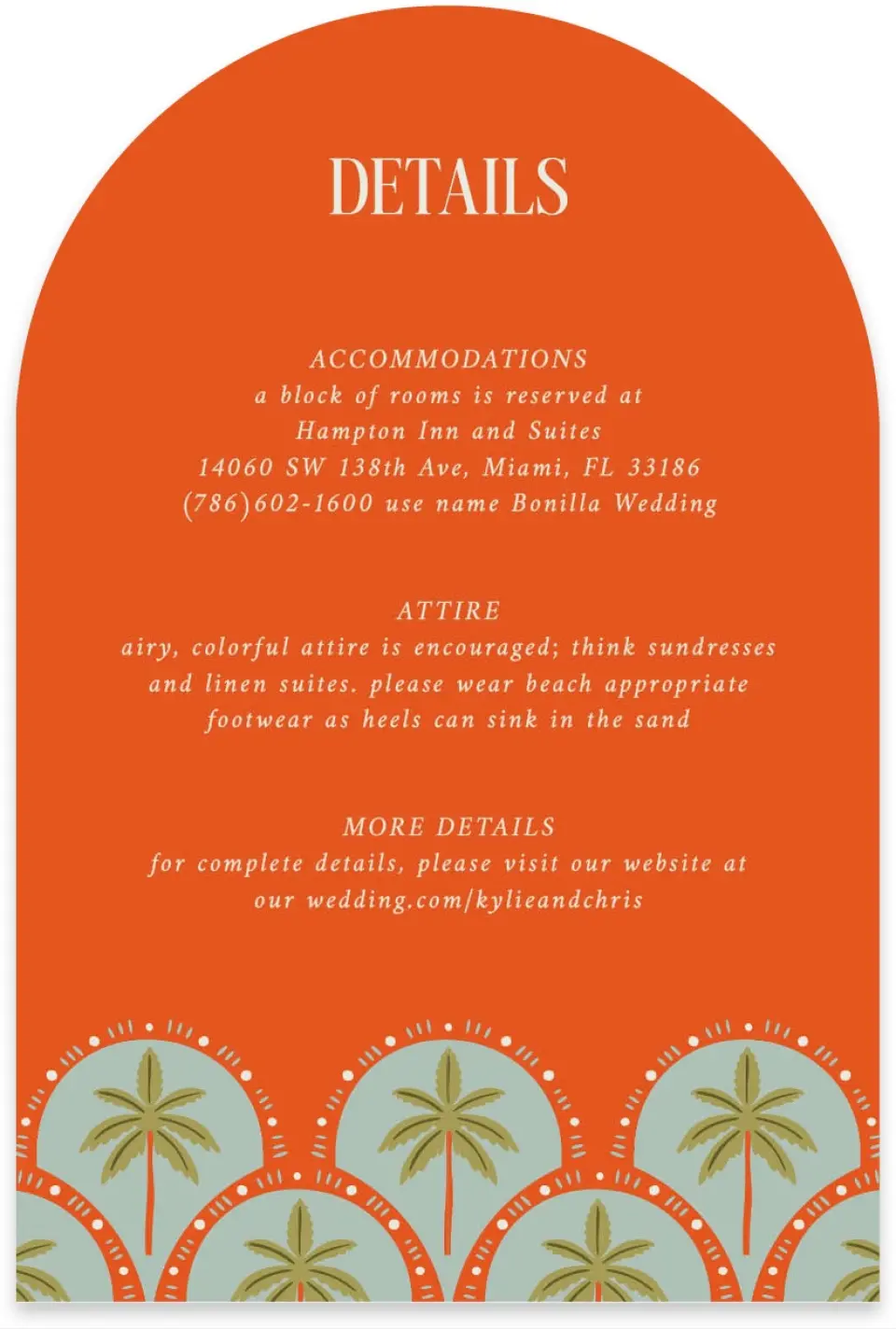 This is a 4" x 6" Wedding Invitation Enclosure Card called Tropical Treasure printed in full color with Silver foil on Luxe Satin paper