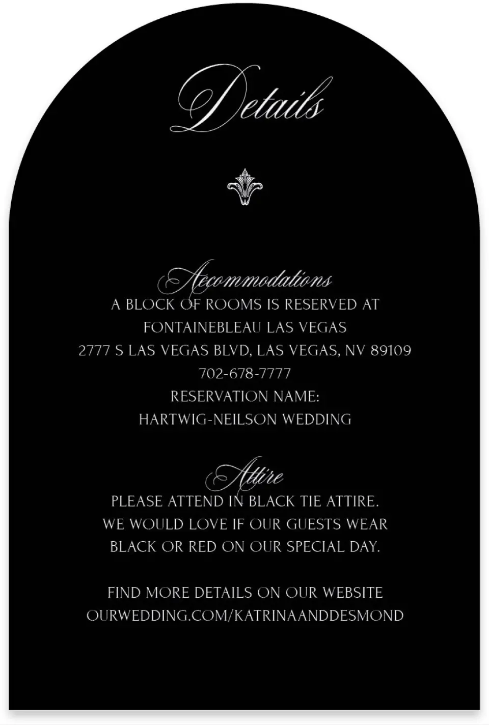 This is a 4" x 6" Wedding Invitation Enclosure Card called Elevated Vegas printed in full color with Gold foil on Luxe Satin paper