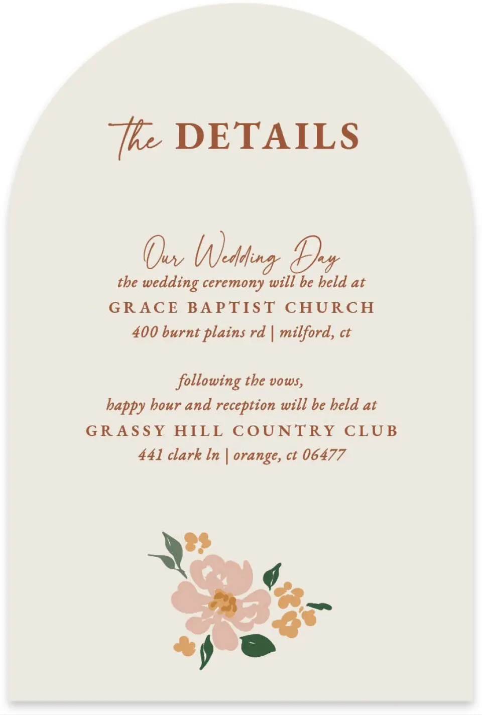 This is a 4" x 6" Wedding Invitation Enclosure Card called Plush Petals printed in full color with Gold foil on Luxe Satin paper