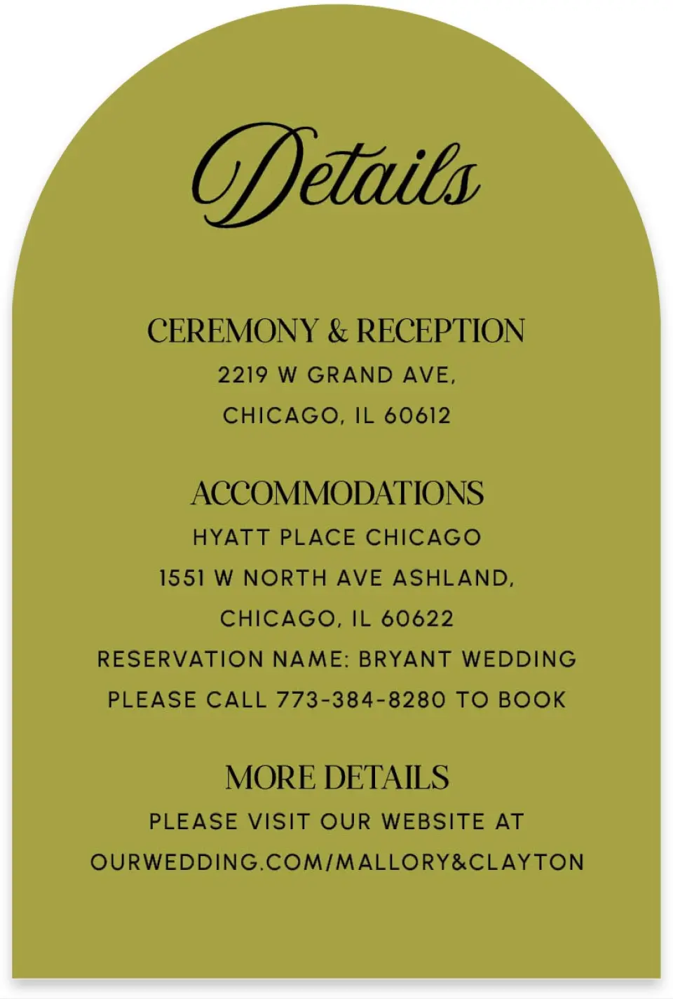 This is a 4" x 6" Wedding Invitation Enclosure Card called The Mallory printed in full color on Luxe Satin paper