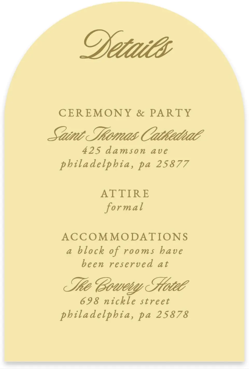 This is a 4" x 6" Wedding Invitation Enclosure Card called The Jillian printed in full color on Luxe Satin paper