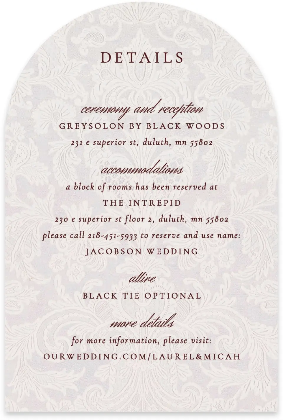 This is a 4" x 6" Wedding Invitation Enclosure Card called Swan Song printed in full color on Luxe Satin paper