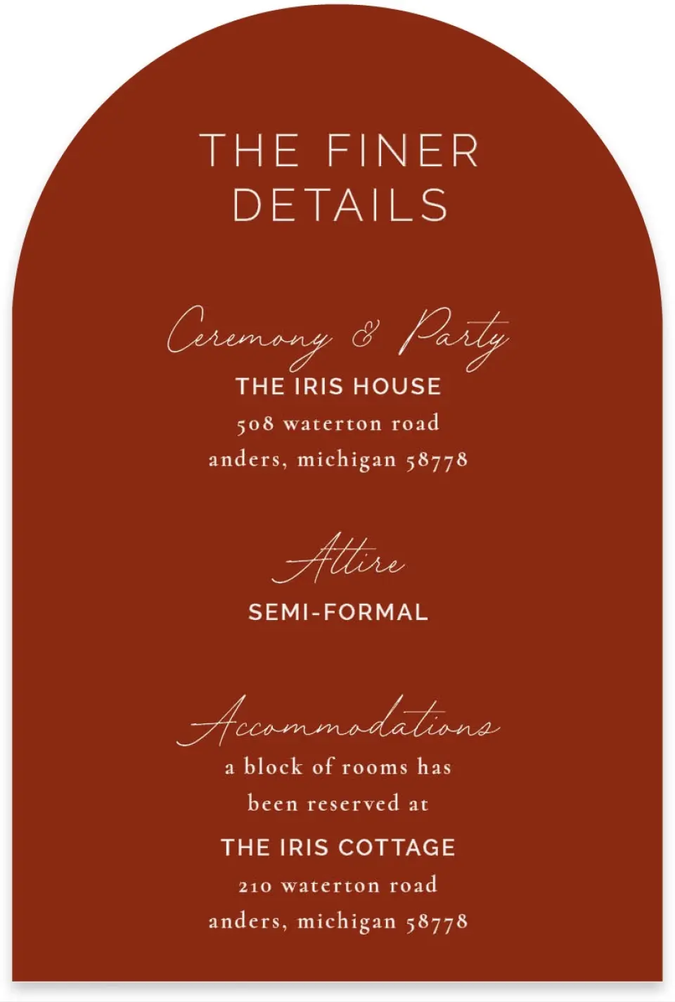 This is a 4" x 6" Wedding Invitation Enclosure Card called The Chelsea printed in full color on Luxe Satin paper