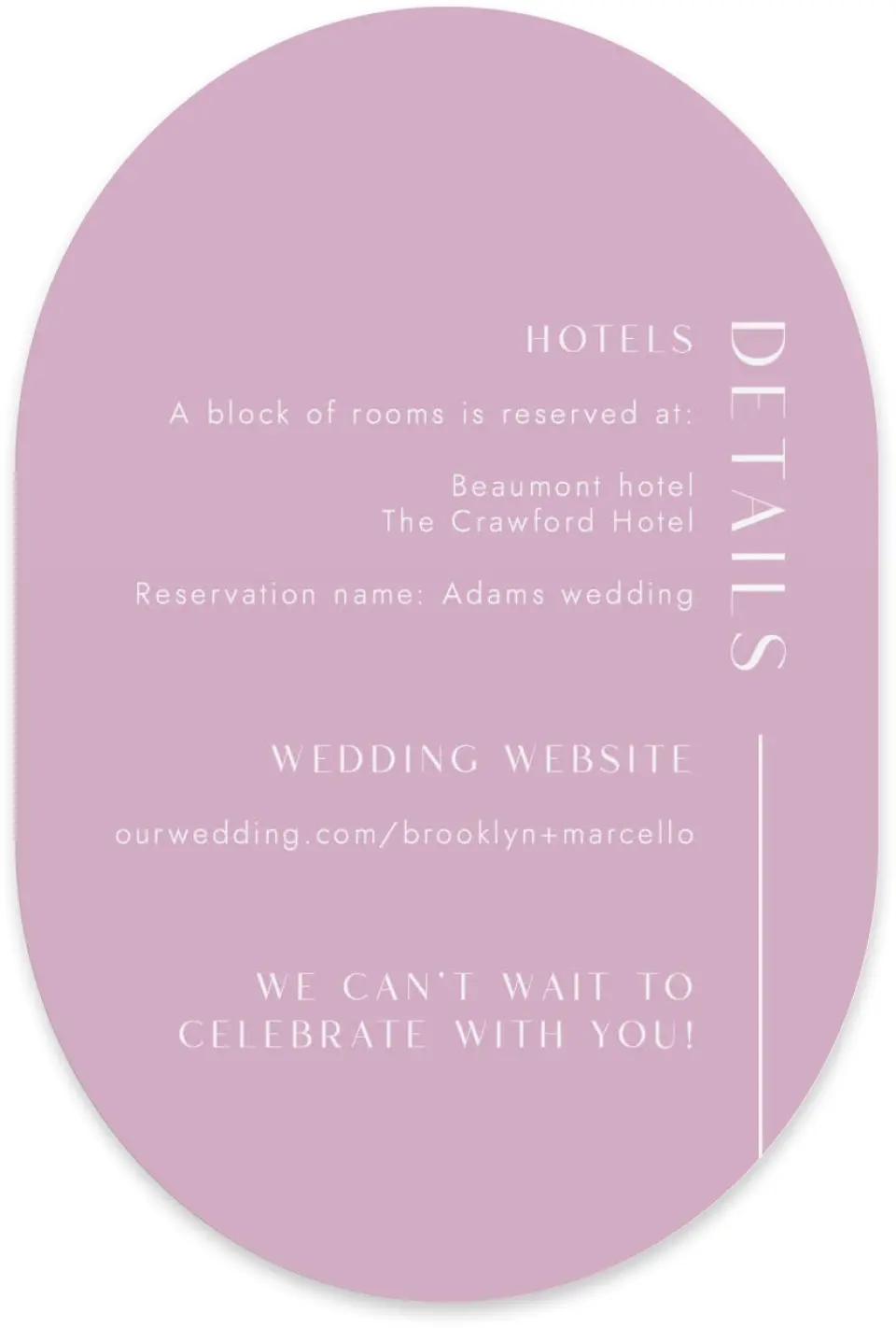 This is a 4" x 6" Wedding Invitation Enclosure Card called The Brooklyn printed in full color with Silver foil on Luxe Satin paper