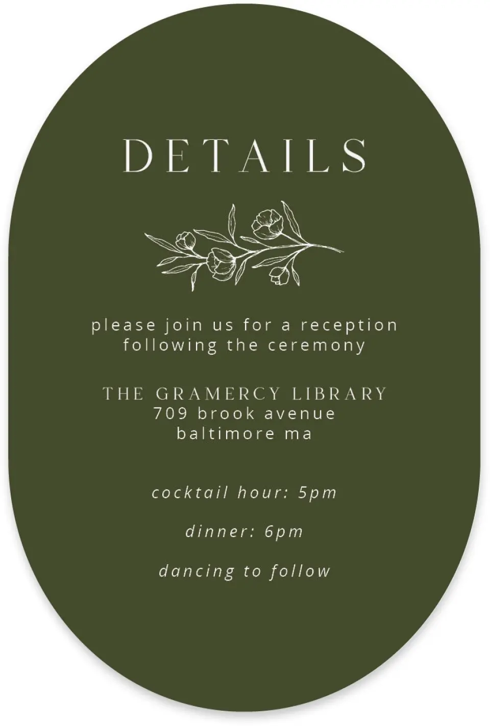 This is a 4" x 6" Wedding Invitation Enclosure Card called The Jasmine printed in full color with Silver foil on Luxe Satin paper