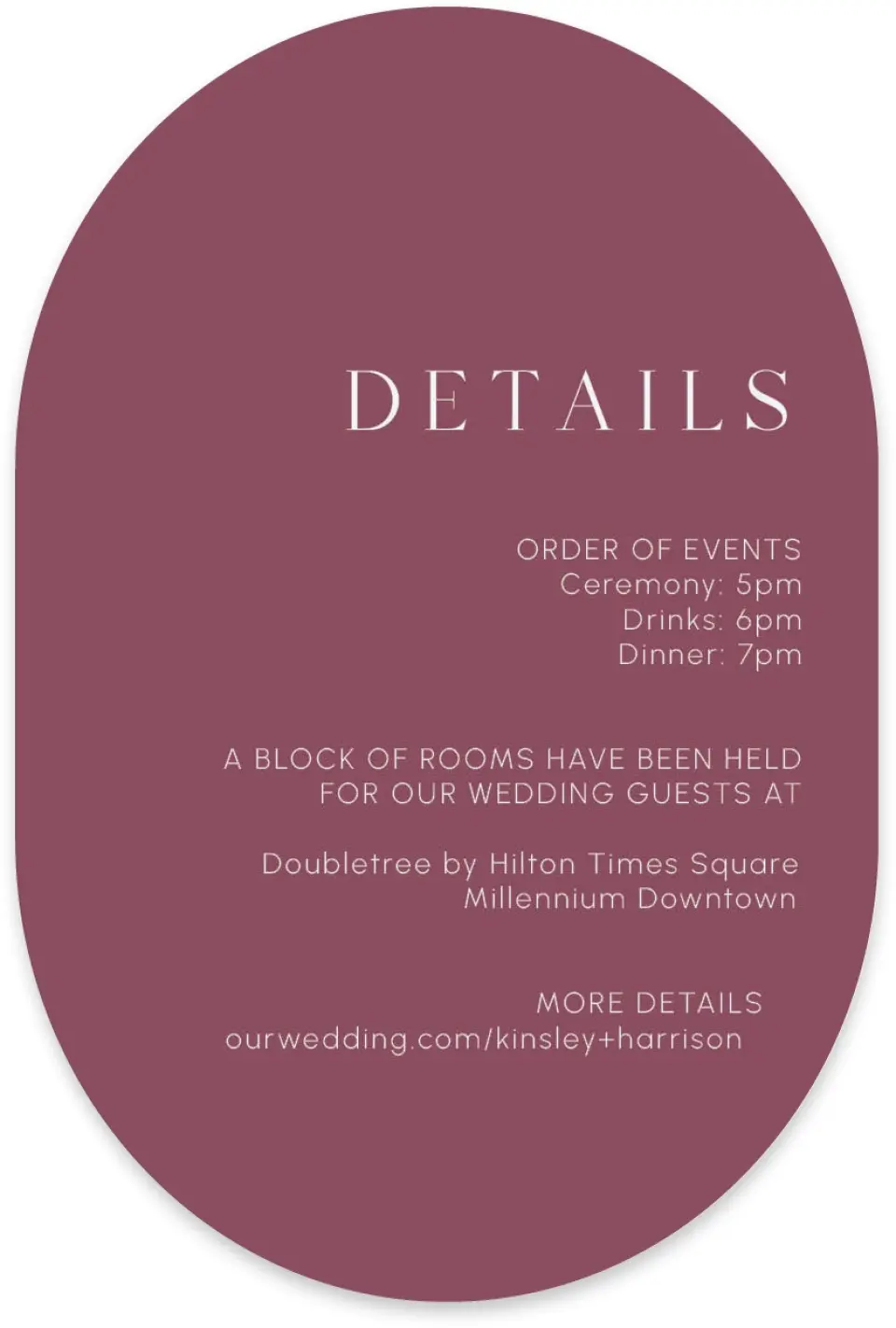 This is a 4" x 6" Wedding Invitation Enclosure Card called The Kinsley printed in full color with Silver foil on Luxe Satin paper