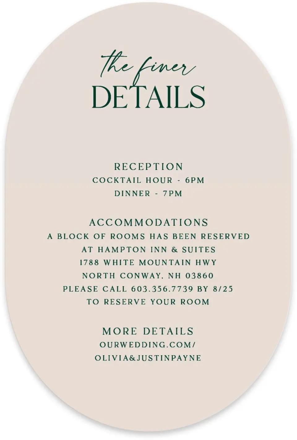 This is a 4" x 6" Wedding Invitation Enclosure Card called The Olivia printed in full color with Silver foil on Luxe Satin paper