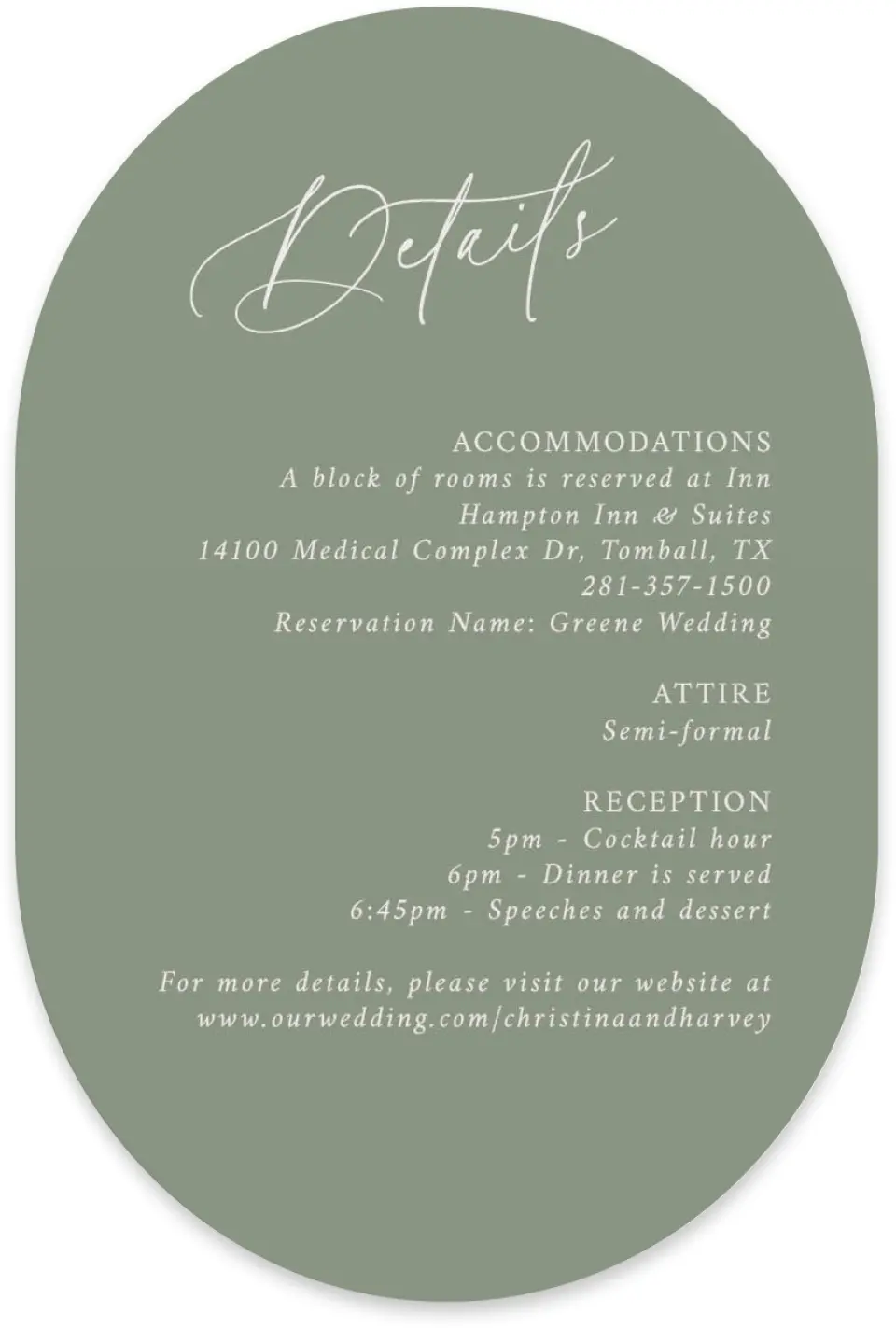 This is a 4" x 6" Wedding Invitation Enclosure Card called The Christina printed in full color with Silver foil on Luxe Satin paper