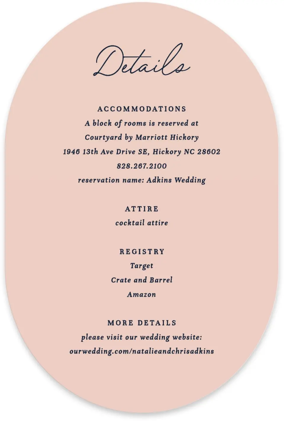 This is a 4" x 6" Wedding Invitation Enclosure Card called The Natalie printed in full color with Silver foil on Luxe Satin paper