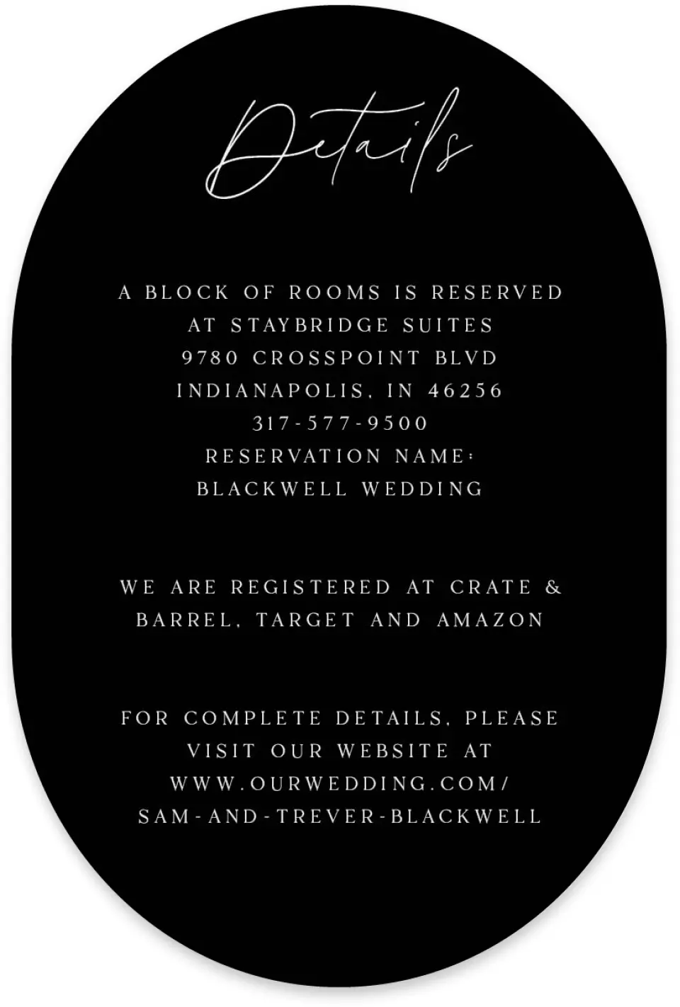 This is a 4" x 6" Wedding Invitation Enclosure Card called The Samantha printed in full color with Silver foil on Luxe Satin paper