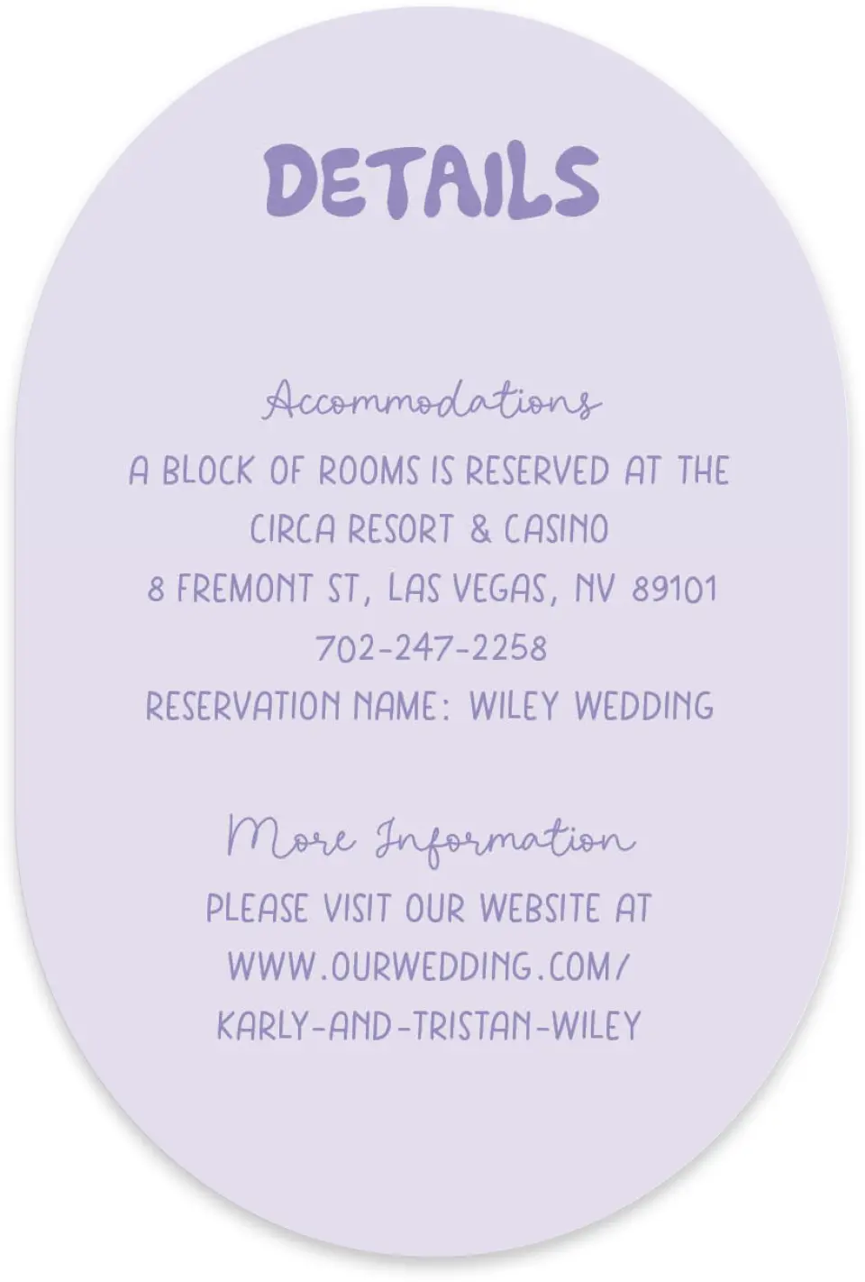 This is a 4" x 6" Wedding Invitation Enclosure Card called The Karly printed in full color with Silver foil on Luxe Satin paper
