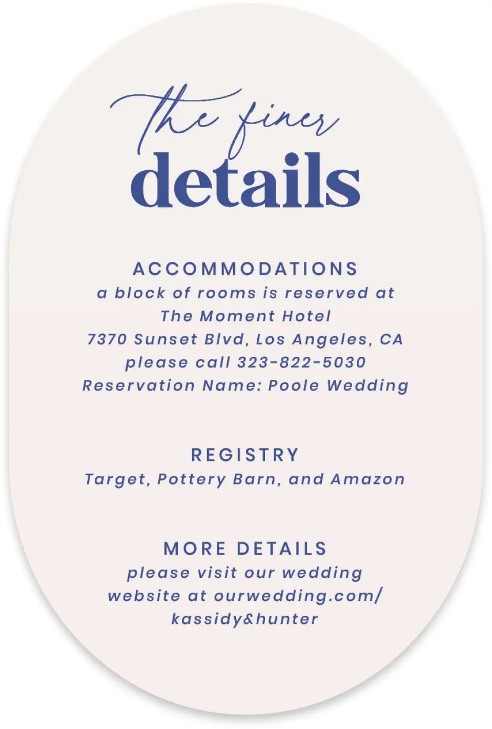 This is a 4" x 6" Wedding Invitation Enclosure Card called The Kassidy printed in full color with Silver foil on Luxe Satin paper