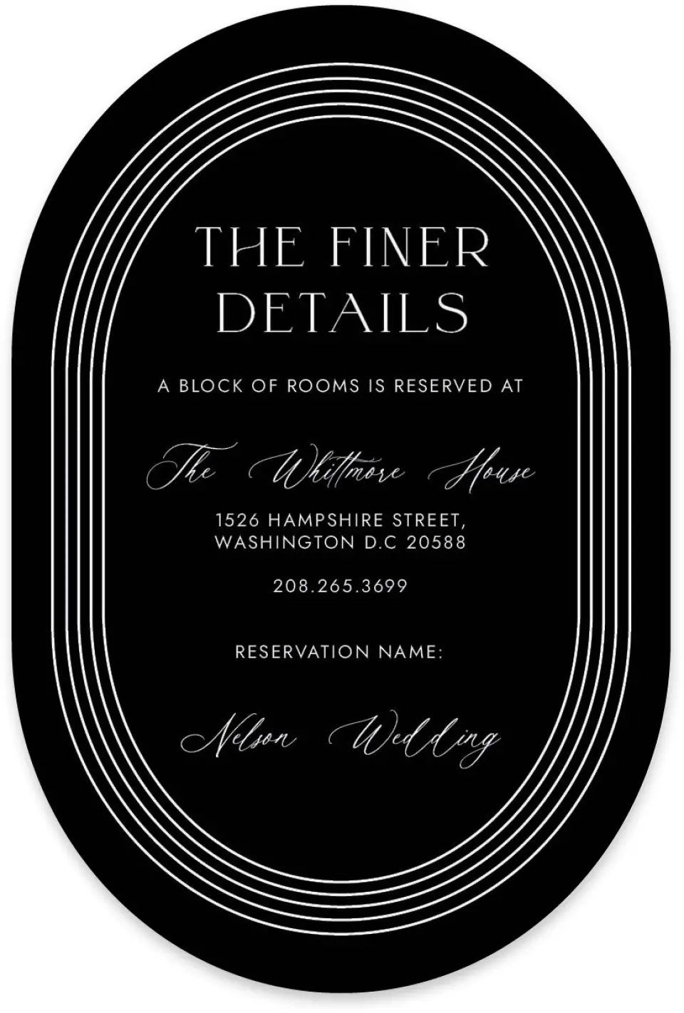 This is a 4" x 6" Wedding Invitation Enclosure Card called Passionate Arch printed in full color with Silver foil on Luxe Satin paper