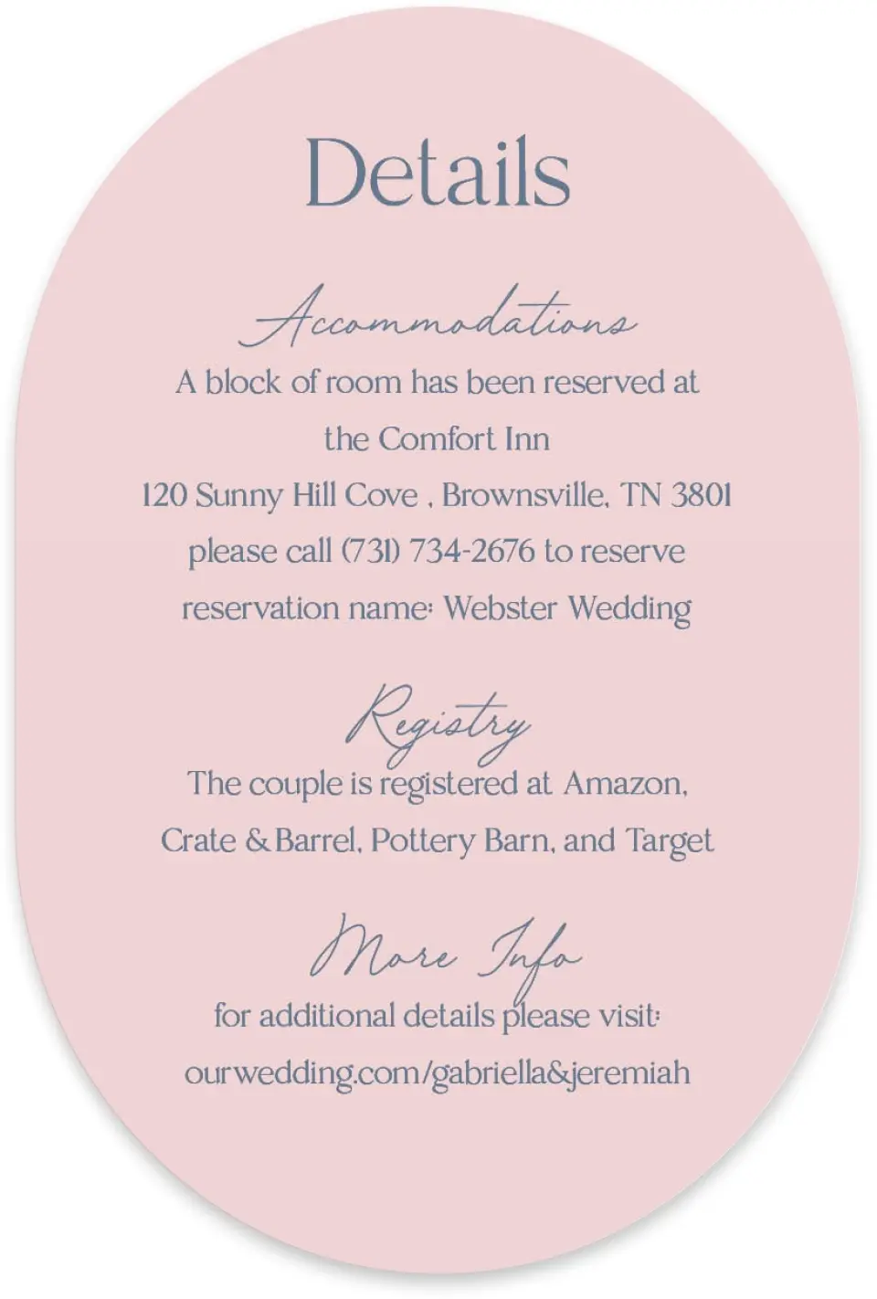 This is a 4" x 6" Wedding Invitation Enclosure Card called The Gabriella printed in full color with Silver foil on Luxe Satin paper
