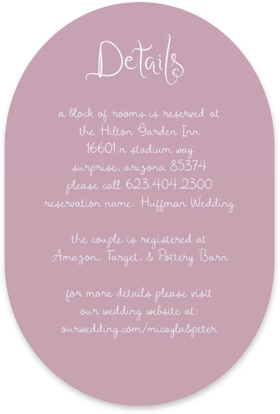 This is a 4" x 6" Wedding Invitation Enclosure Card called The Micayla printed in full color with Silver foil on Luxe Satin paper