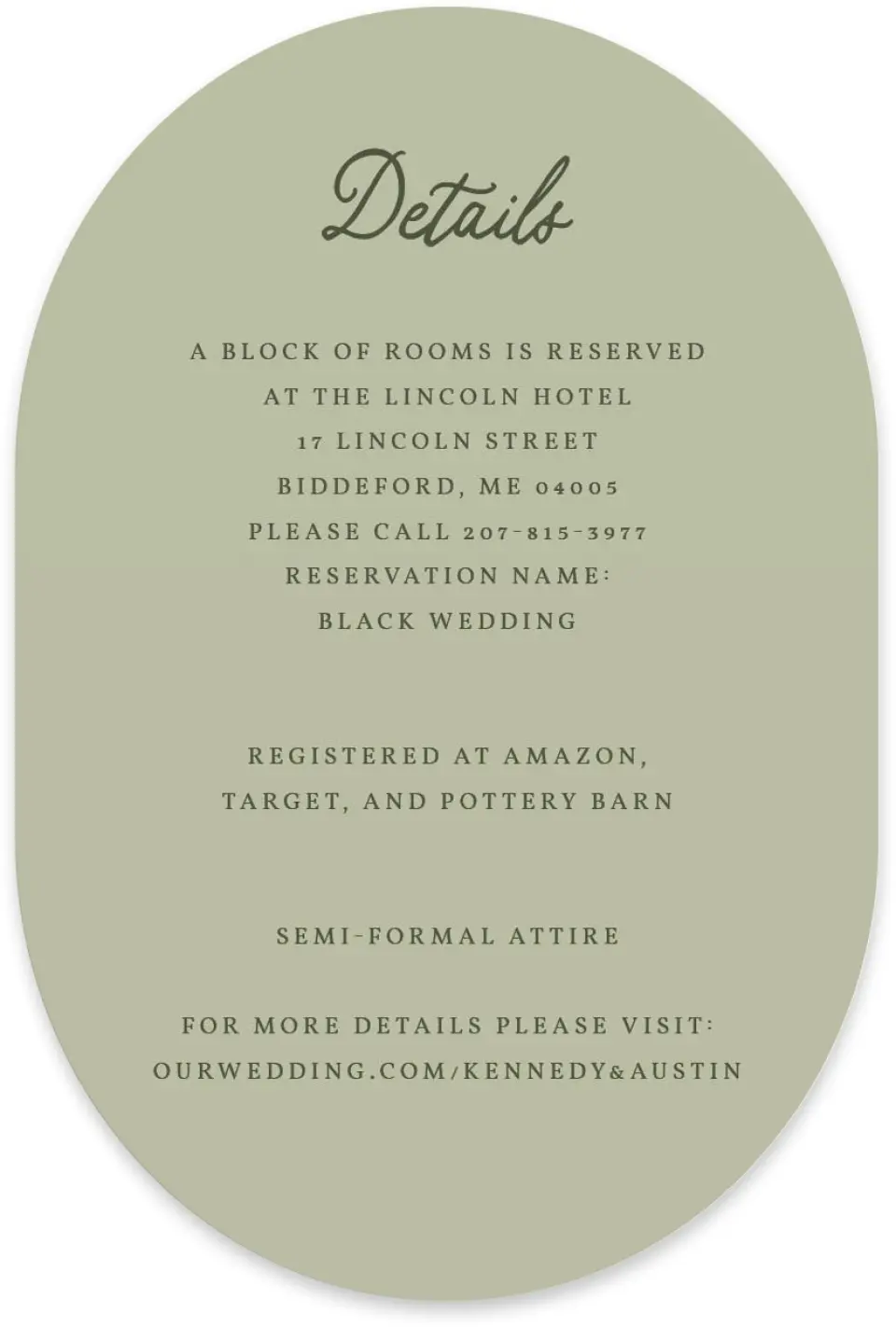 This is a 4" x 6" Wedding Invitation Enclosure Card called The Kennedy printed in full color with Silver foil on Luxe Satin paper