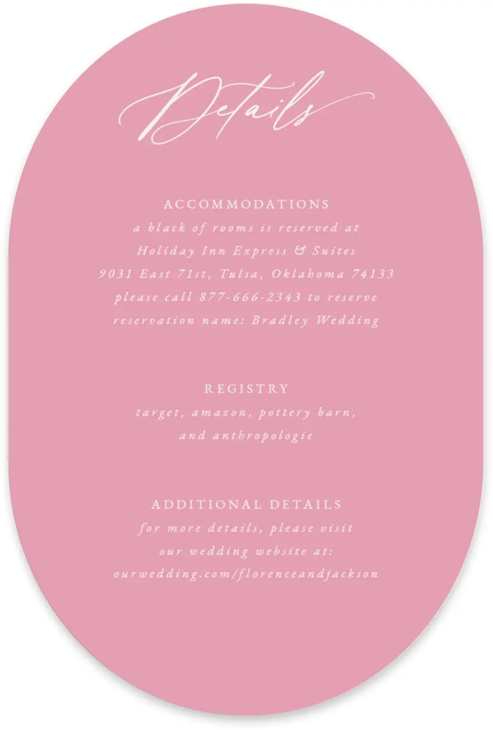 This is a 4" x 6" Wedding Invitation Enclosure Card called The Florence printed in full color with Silver foil on Luxe Satin paper
