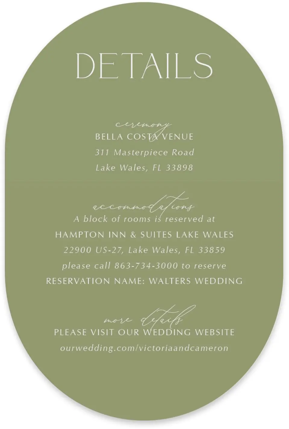 This is a 4" x 6" Wedding Invitation Enclosure Card called The Victoria printed in full color with Silver foil on Luxe Satin paper
