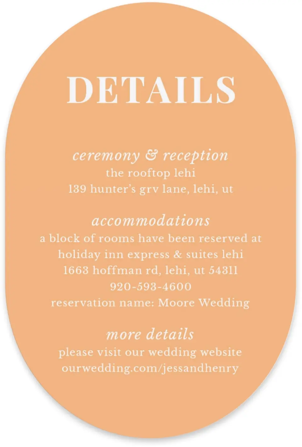 This is a 4" x 6" Wedding Invitation Enclosure Card called The Jess printed in full color with Silver foil on Luxe Satin paper