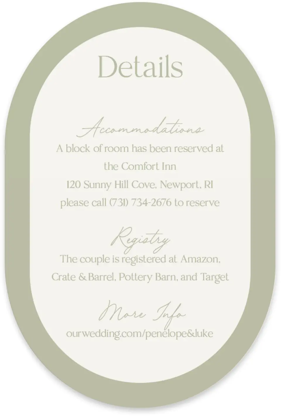 This is a 4" x 6" Wedding Invitation Enclosure Card called The Penelope printed in full color with Silver foil on Luxe Satin paper
