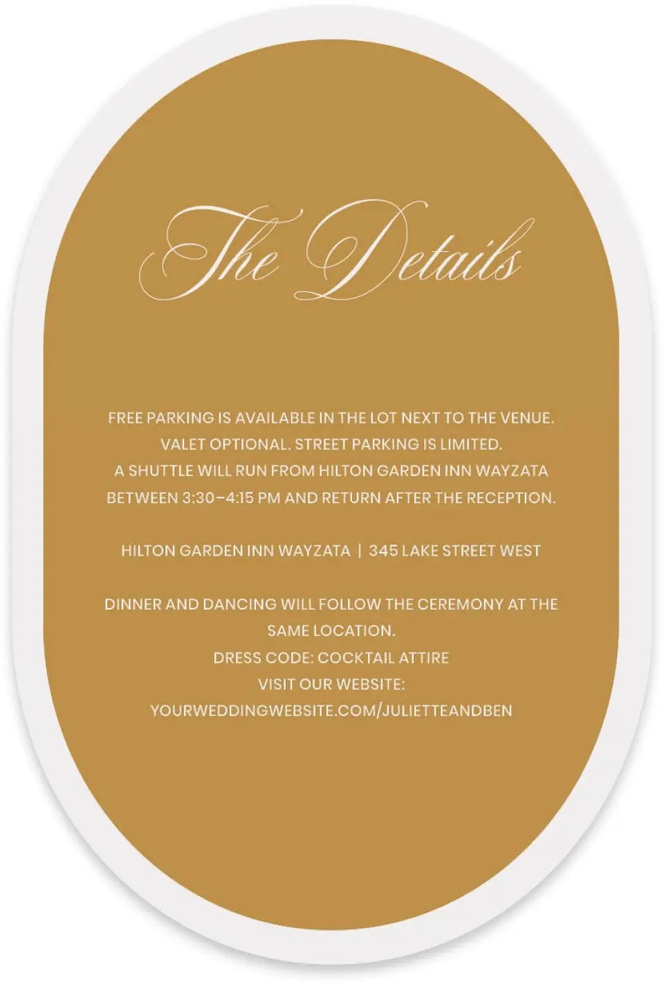 This is a 4" x 6" Wedding Invitation Enclosure Card called Wayzata printed in full color with Silver foil on Luxe Satin paper