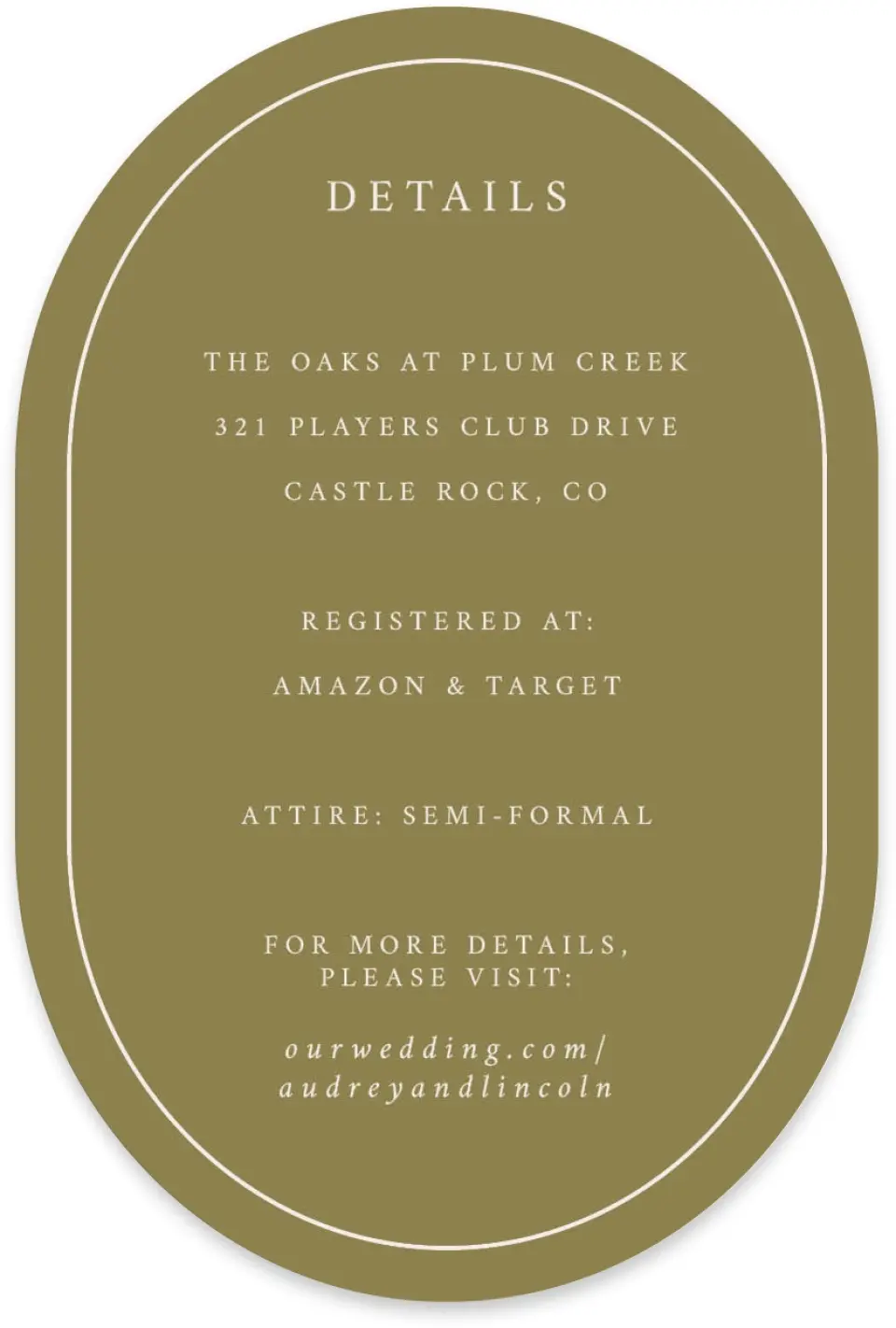 This is a 4" x 6" Wedding Invitation Enclosure Card called Autumn Vow printed in full color with Silver foil on Luxe Satin paper