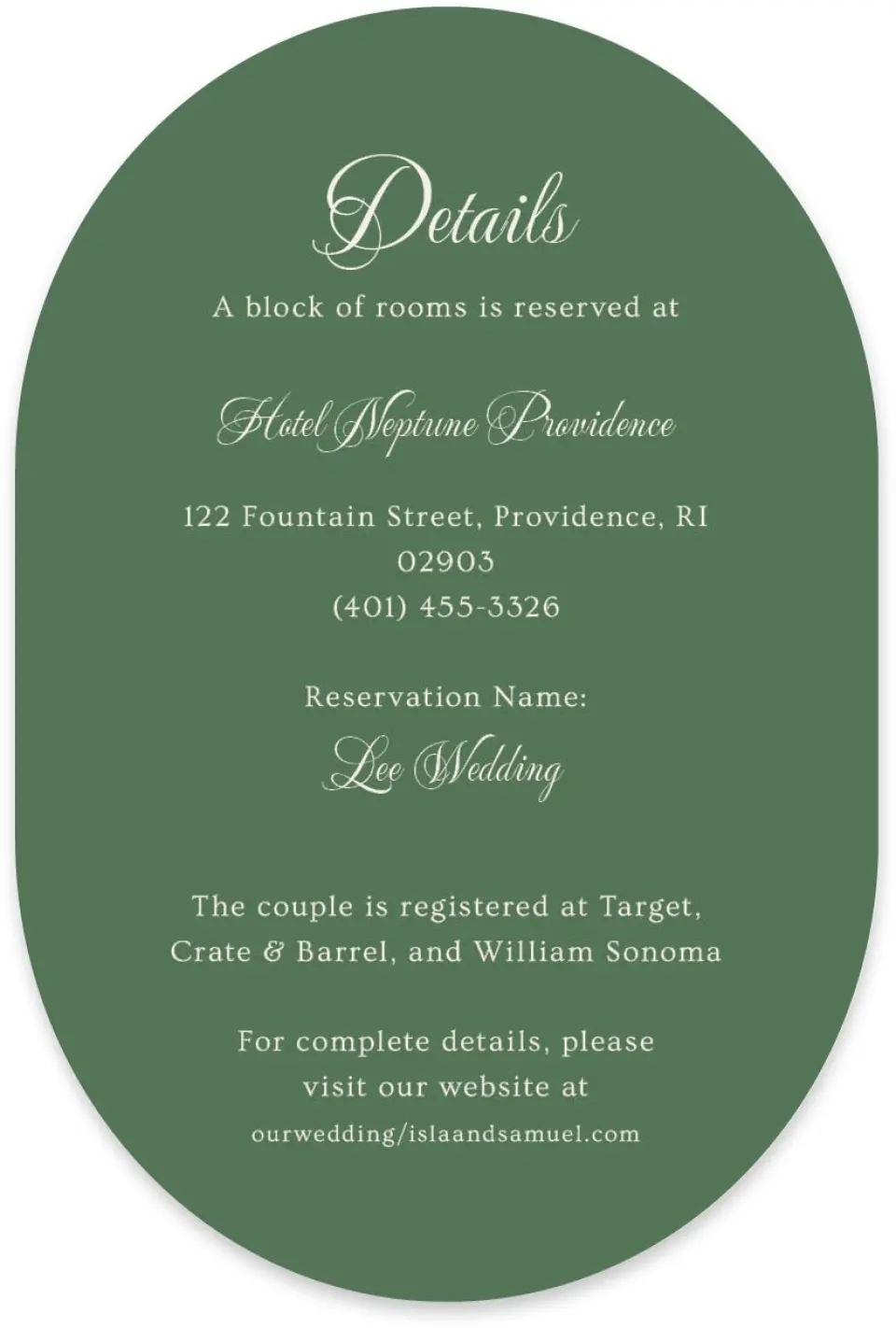 This is a 4" x 6" Wedding Invitation Enclosure Card called Warwick printed in full color with Silver foil on Luxe Satin paper