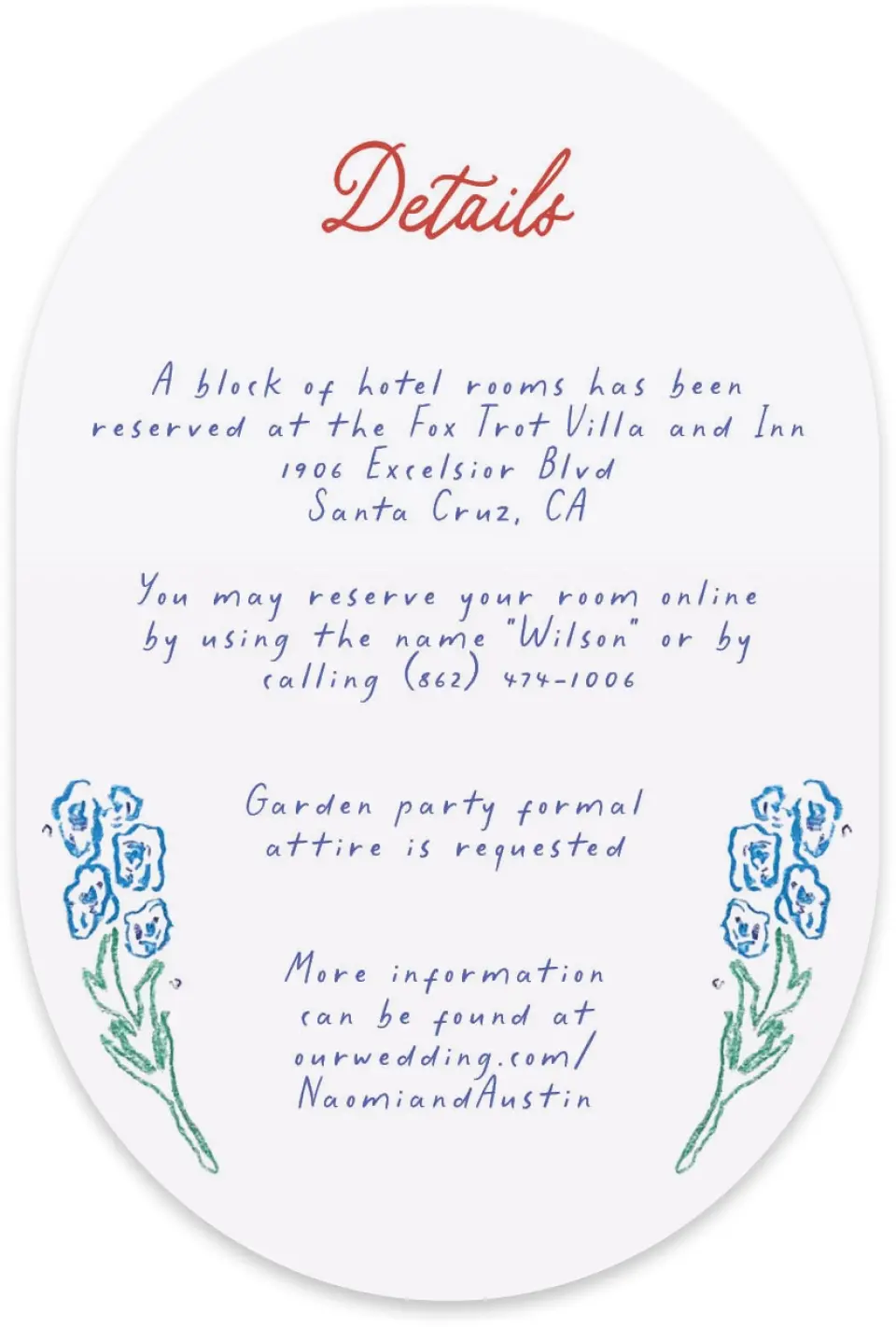 This is a 4" x 6" Wedding Invitation Enclosure Card called Whimsy Love printed in full color with Silver foil on Luxe Satin paper