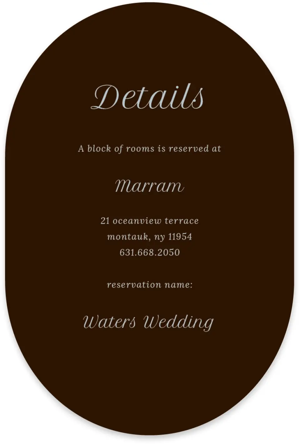 This is a 4" x 6" Wedding Invitation Enclosure Card called Montauk printed in full color with Silver foil on Luxe Satin paper